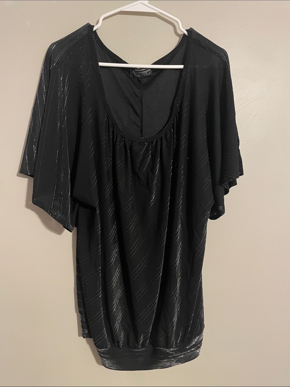 American City Wear Black Shimmer-Striped Scoop-Neck Tunic
